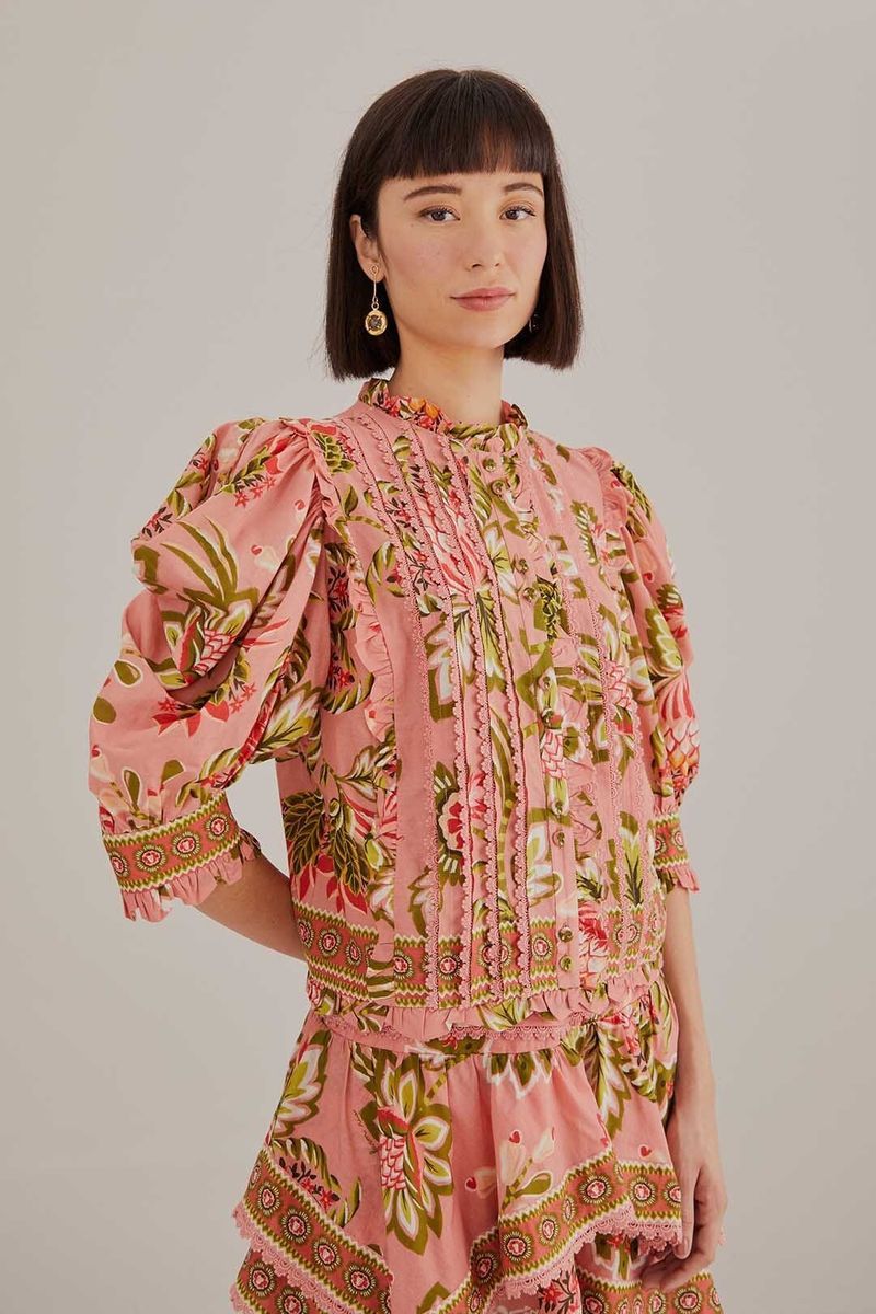 Geblümte Bluse mit Puffärmeln