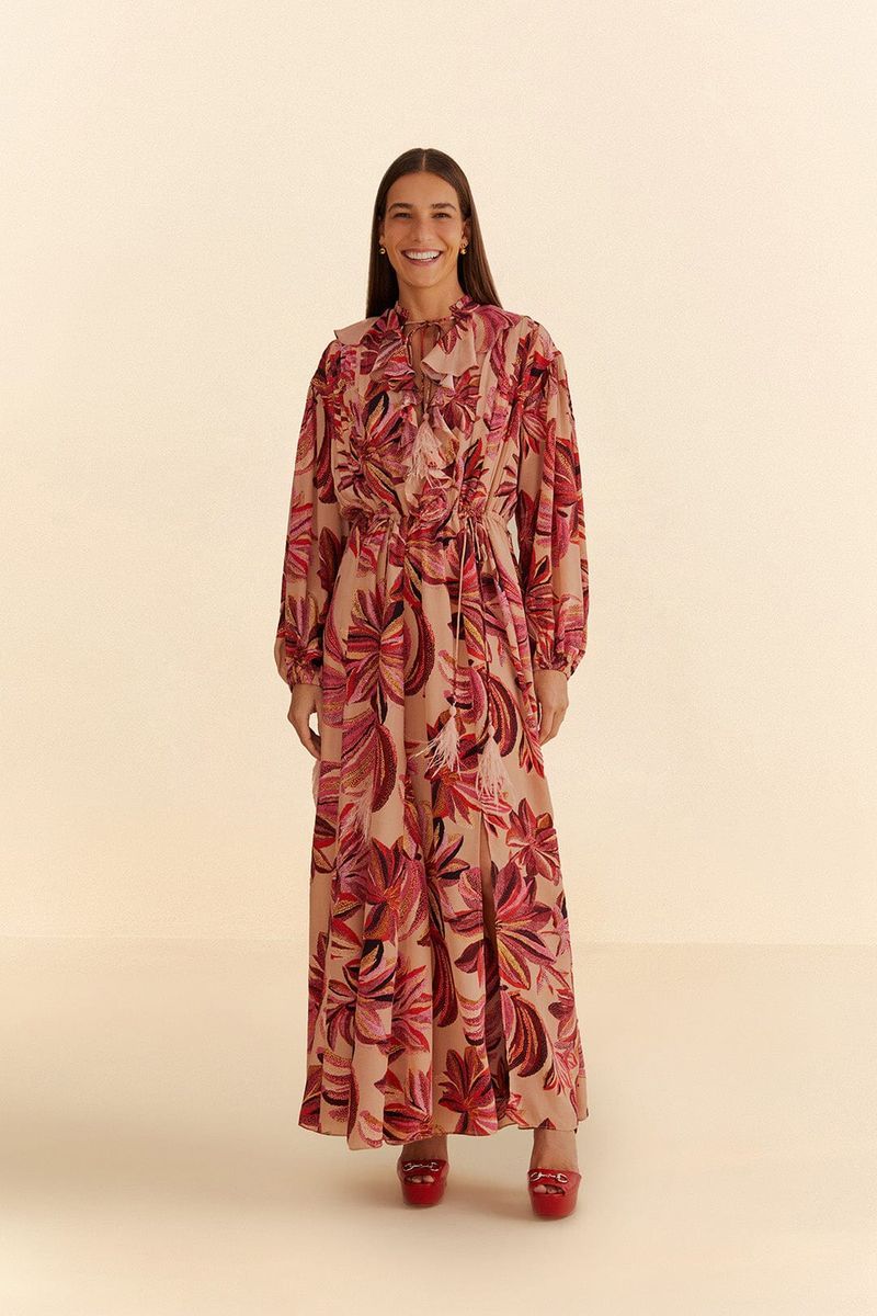 Maxikleid mit Blumenmuster und Raffung