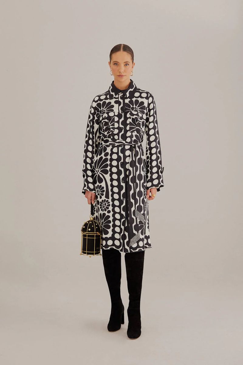Schwarz-Weiß Gemustertes Hemdkleid
