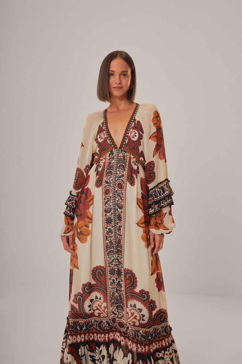 Böhmisches Maxikleid mit Blumenmuster