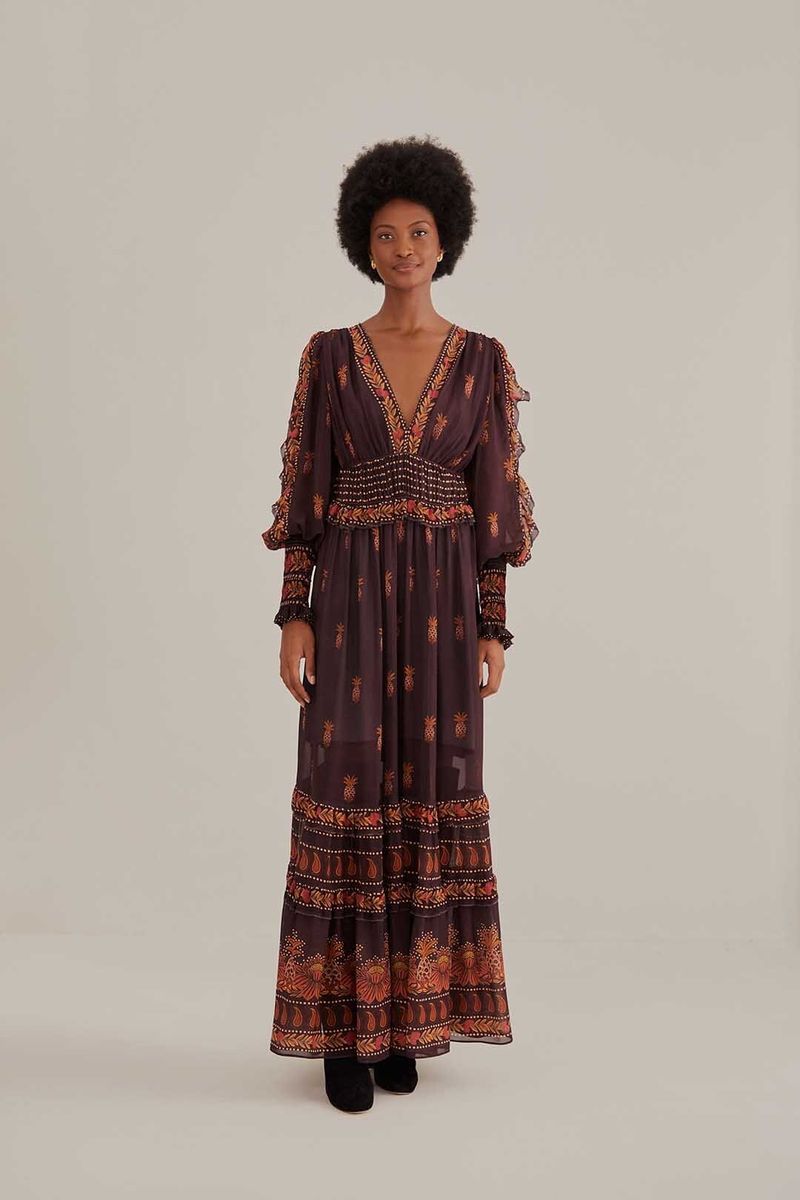 Boho Maxikleid mit Ananasdruck