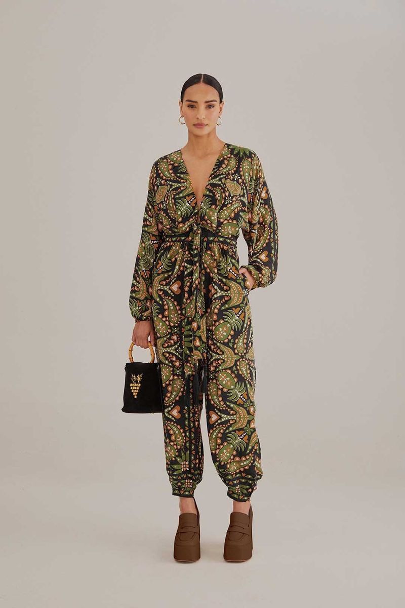 Langärmliger Jumpsuit mit Paisley-Muster