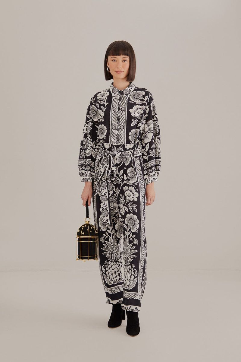 Schwarzer Jumpsuit mit floralem Viskose-Print