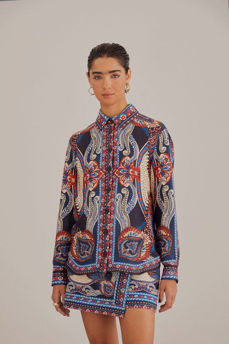 Langärmliges Hemd mit Paisley-Print