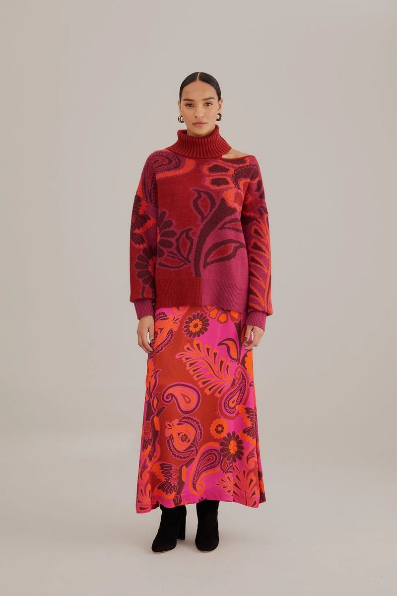 Maxirock aus Satin mit auffälligem Blumenmuster