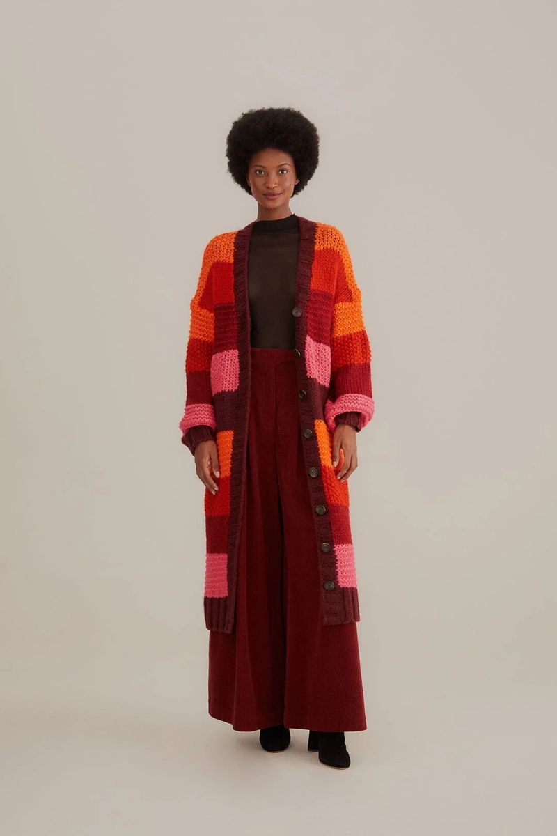 Gestreifte lange Strickjacke