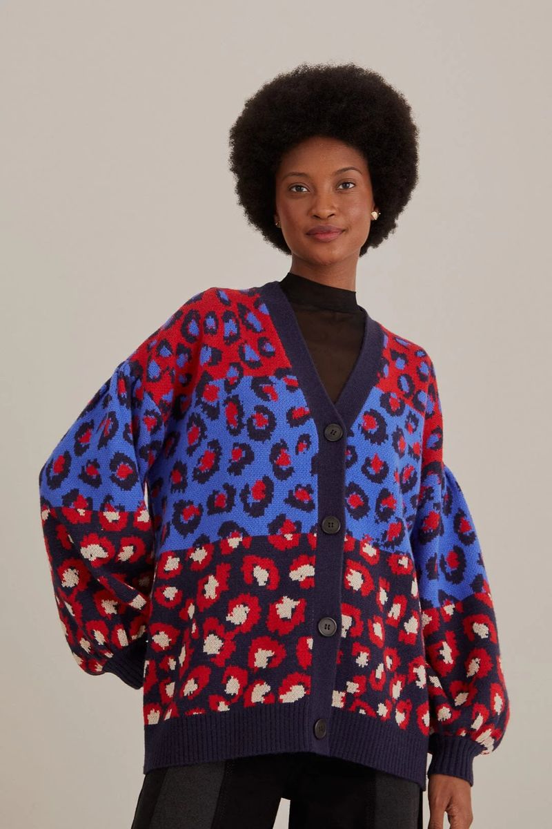 Strickjacke mit gemischtem Leopardenmuster