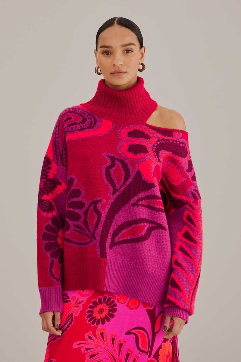 Strickpullover mit Blumenmuster und Cutout