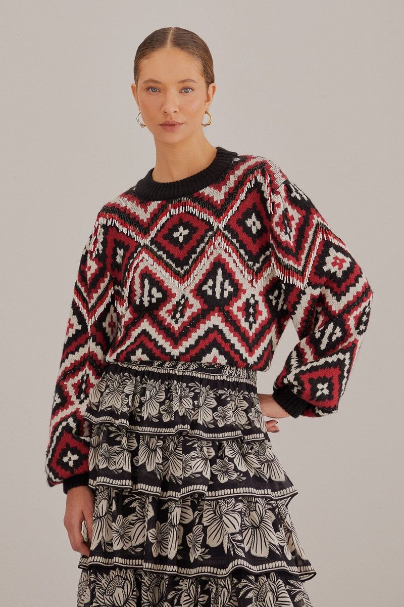Gestrickter Pullover mit geometrischem Perlenmuster