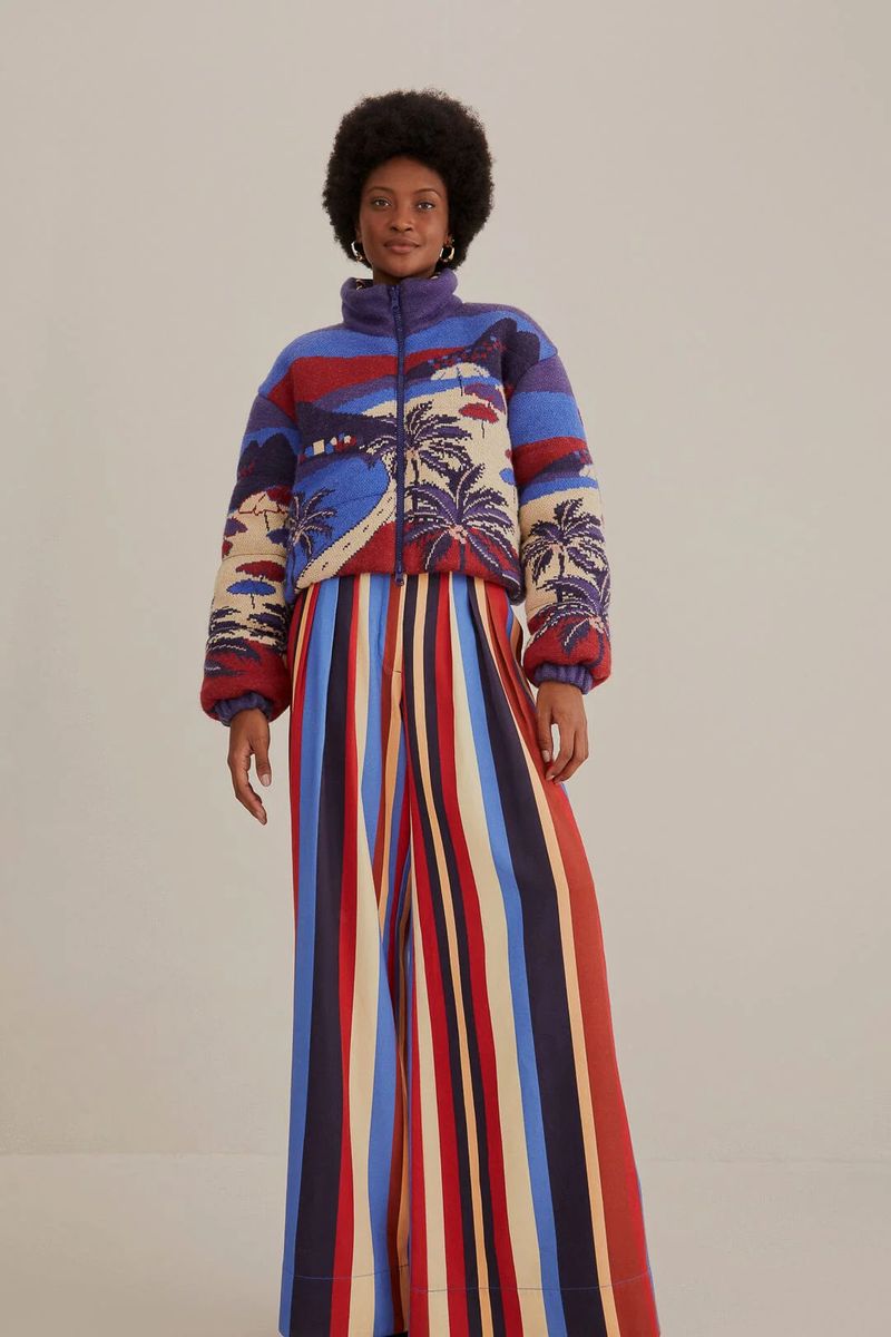 Gestreifte Palazzo-Hose mit weitem Bein