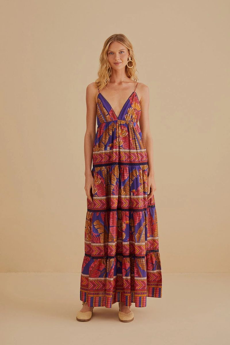 Maxikleid mit Mosaikmuster und Stufen