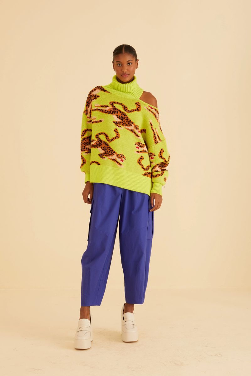 Blaue Cargo-Hose mit Taschen, cropped