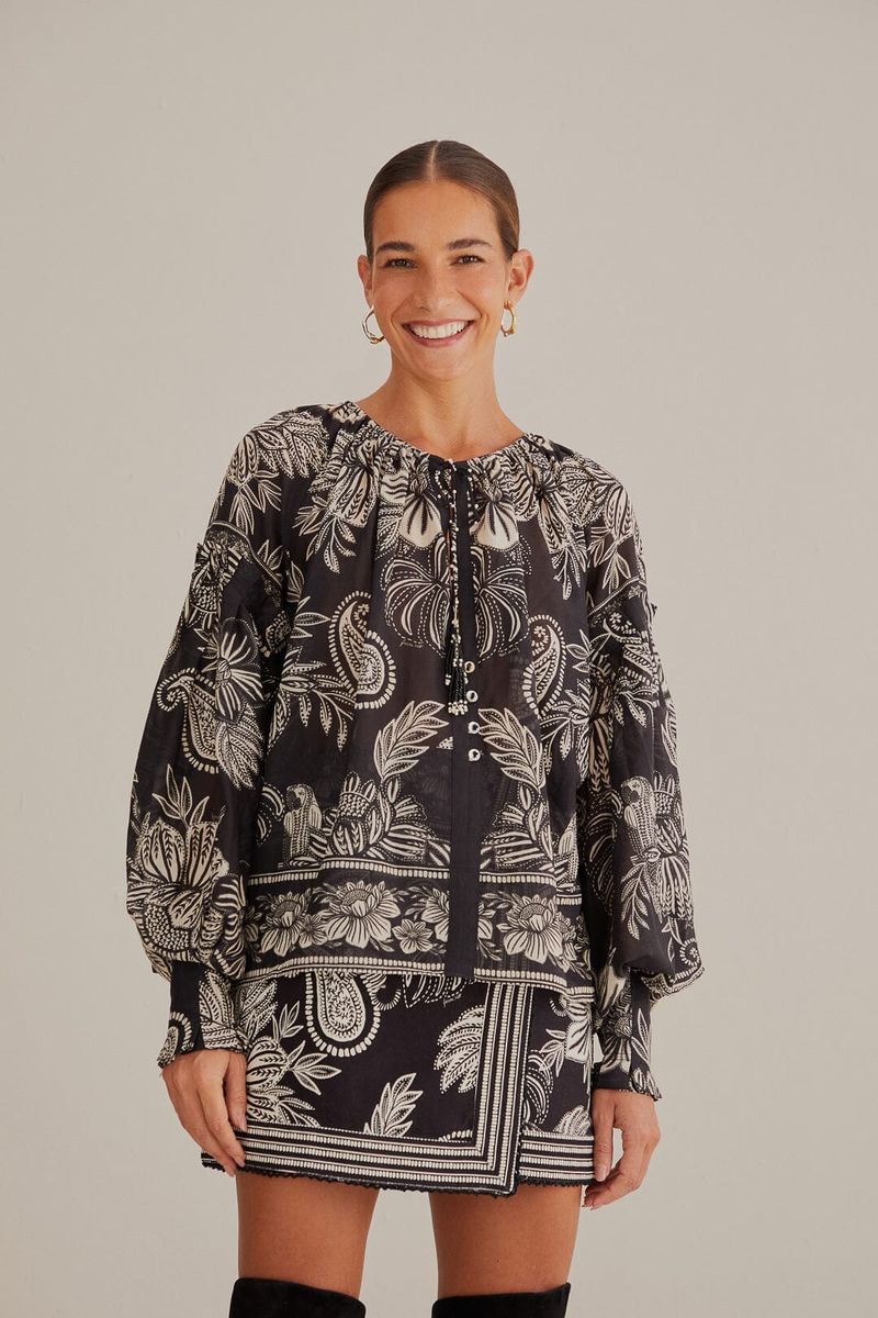 Paisley-Print Langarmbluse