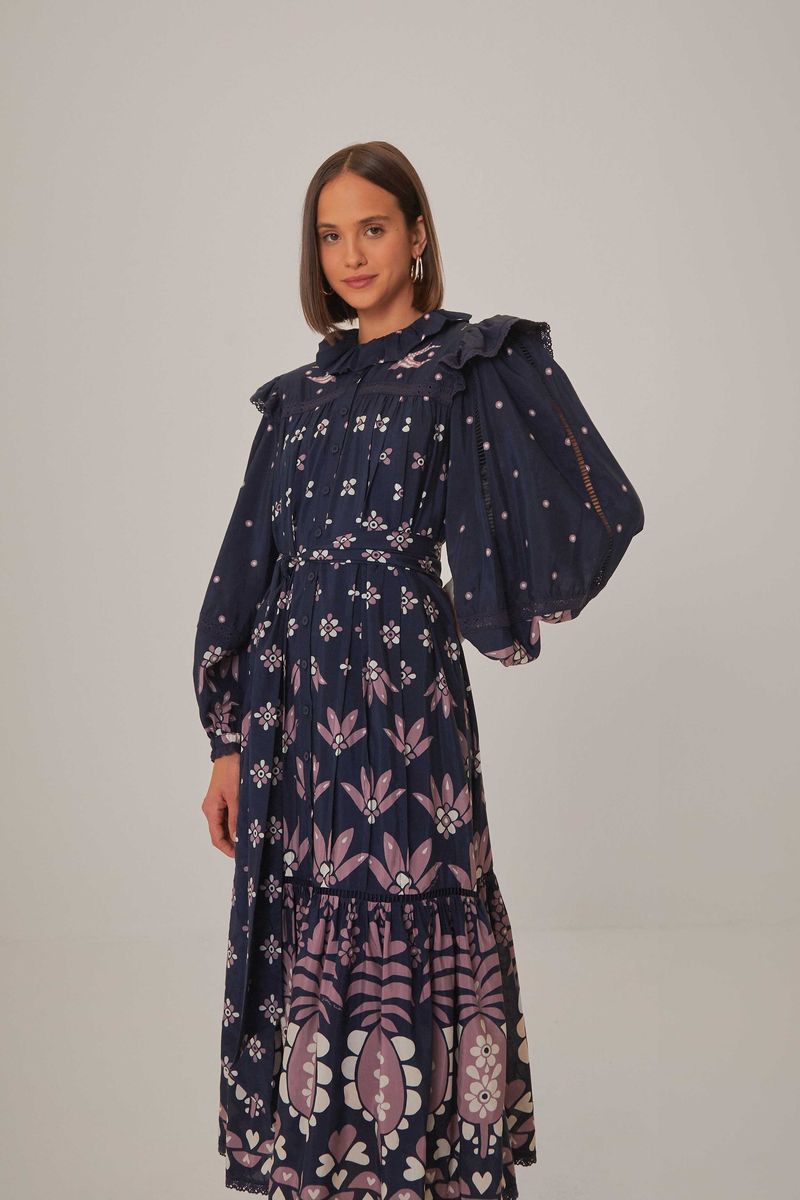 Langärmliges Midikleid mit Blumendruck