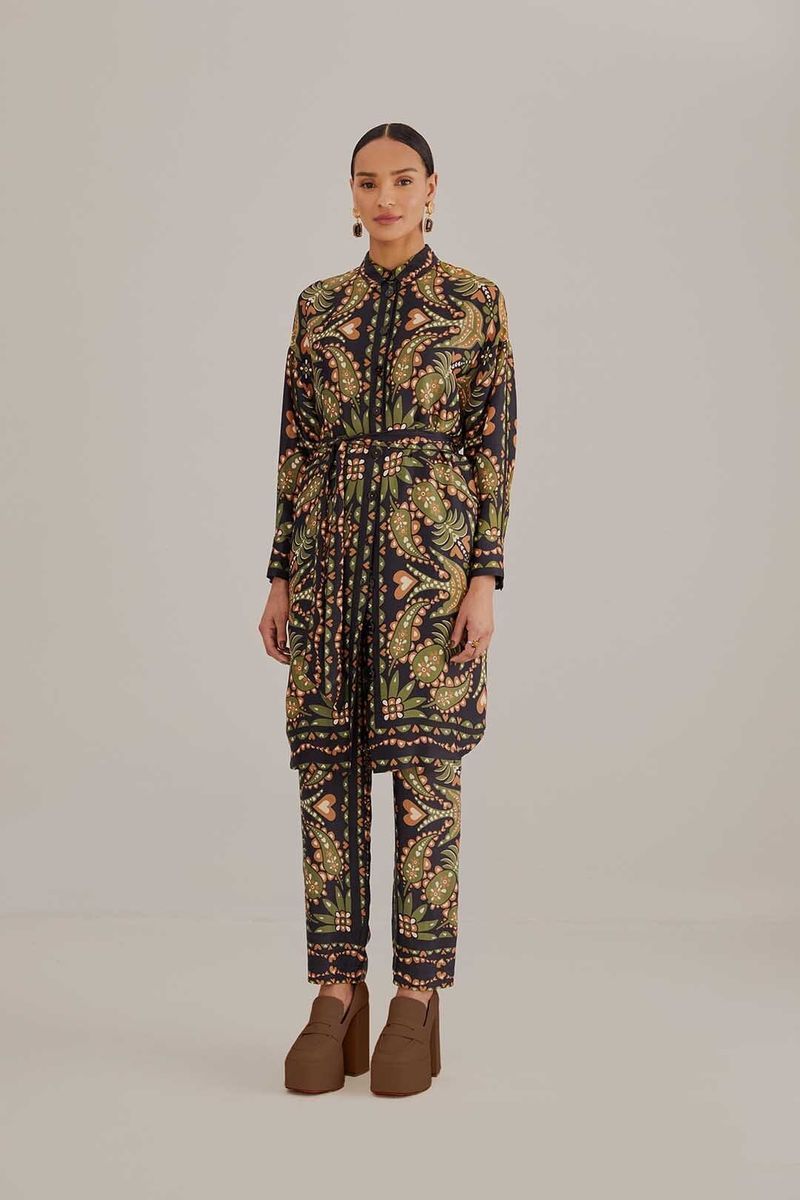 Maxi-Hemdblusenkleid mit Print und langen Ärmeln
