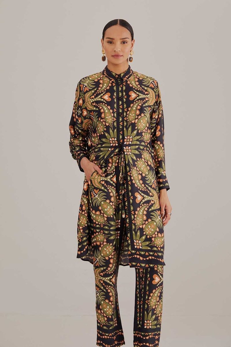 Bedrucktes Langarm-Tunika- und Hosen-Set