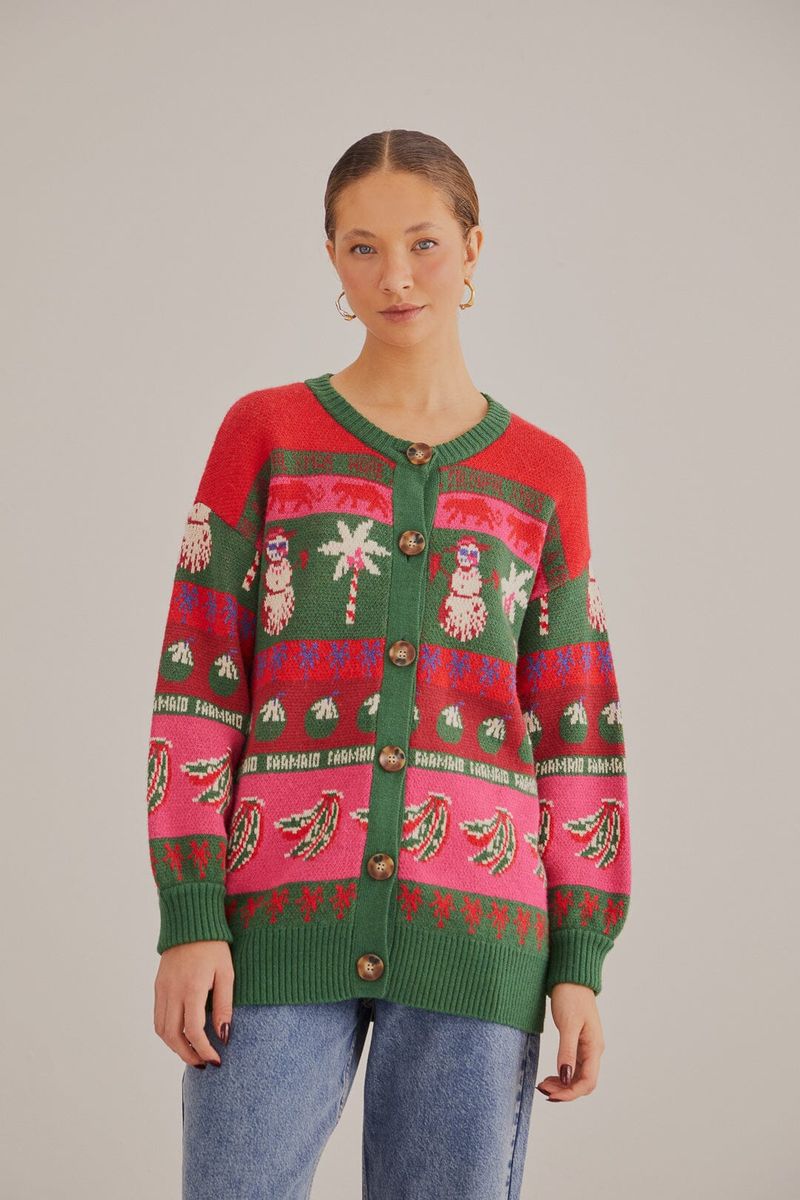 Weihnachtliche Strickjacke mit tropischem Muster