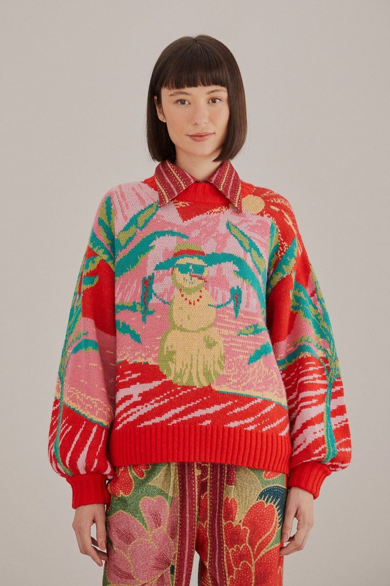 Tropischer Schneemann Strickpullover