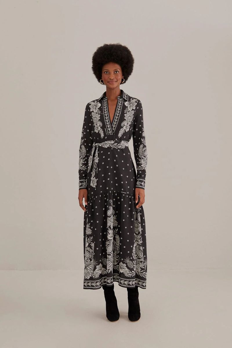 Paisley Bloom Langärmeliges Maxikleid