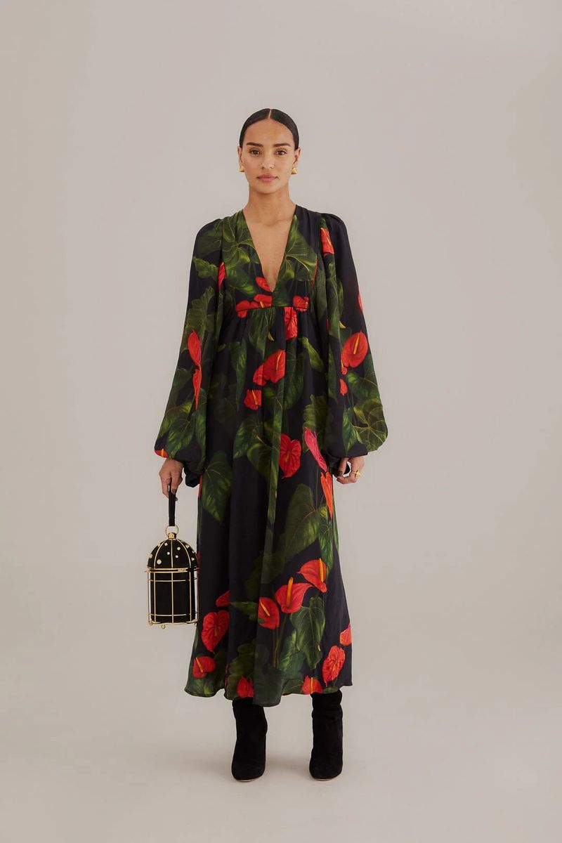 Maxikleid mit floralem Anthurium-Print