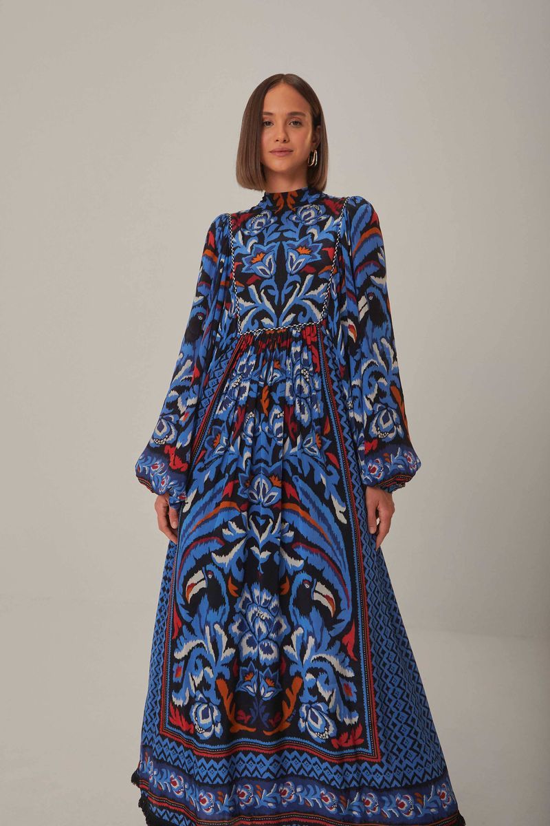 Bedrucktes Langarm-Maxikleid