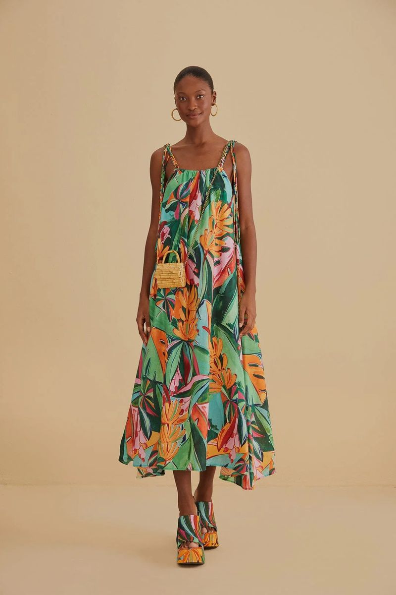 Ärmelloses Midikleid mit tropischem Print