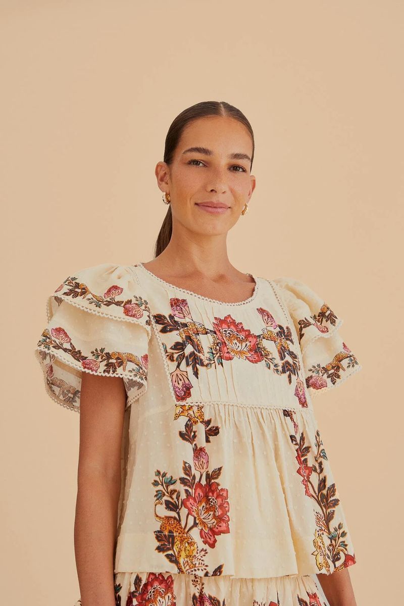 Bestickte Bluse mit Blumenmuster