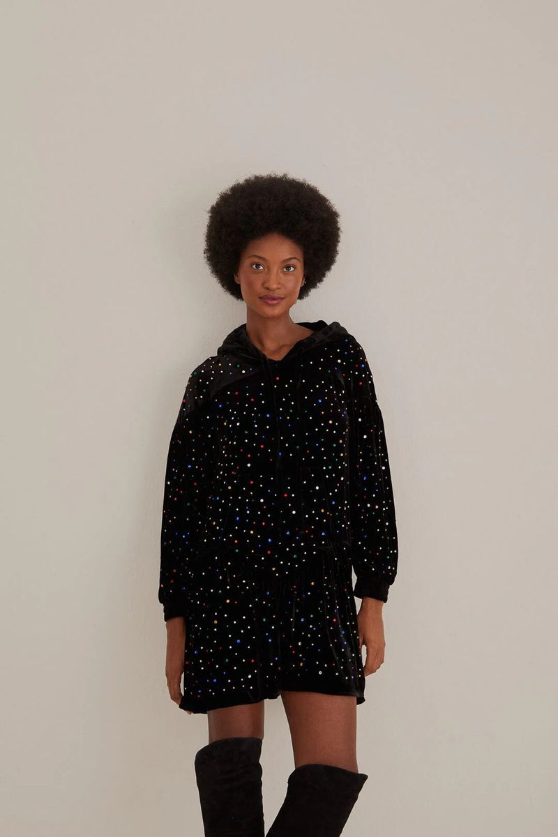 Funkelndes Samt-Hoodie-Minikleid