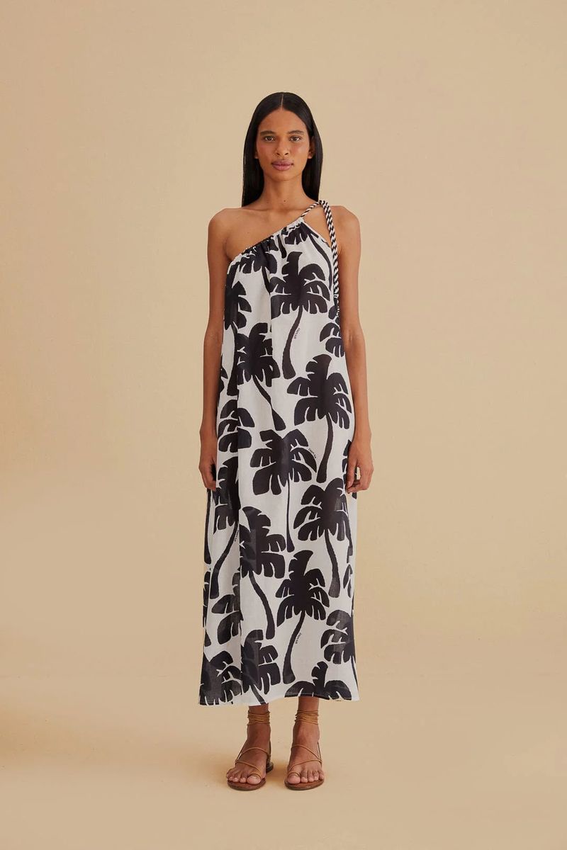 Tropisches Palmenmuster One-Shoulder Kleid