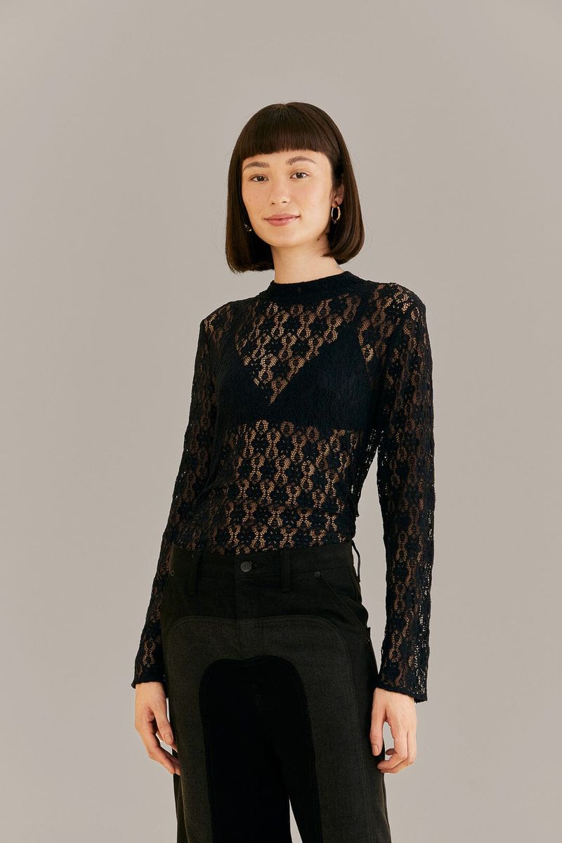 Elegante Langarm-Bluse aus Spitze
