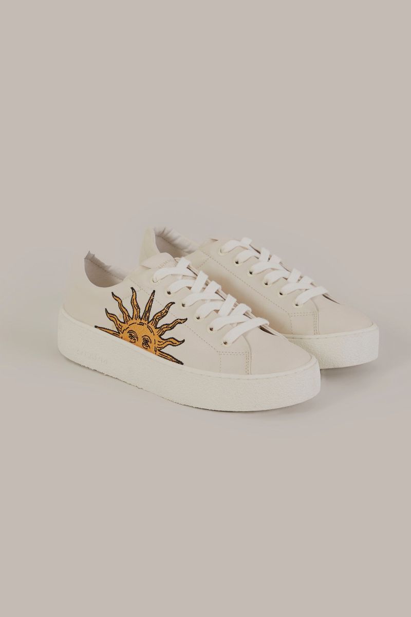 Off-White Leder Flatform Sneaker Sonnenaufdruck