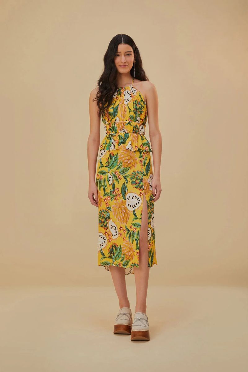 Halter-Midikleid mit tropischem Muster