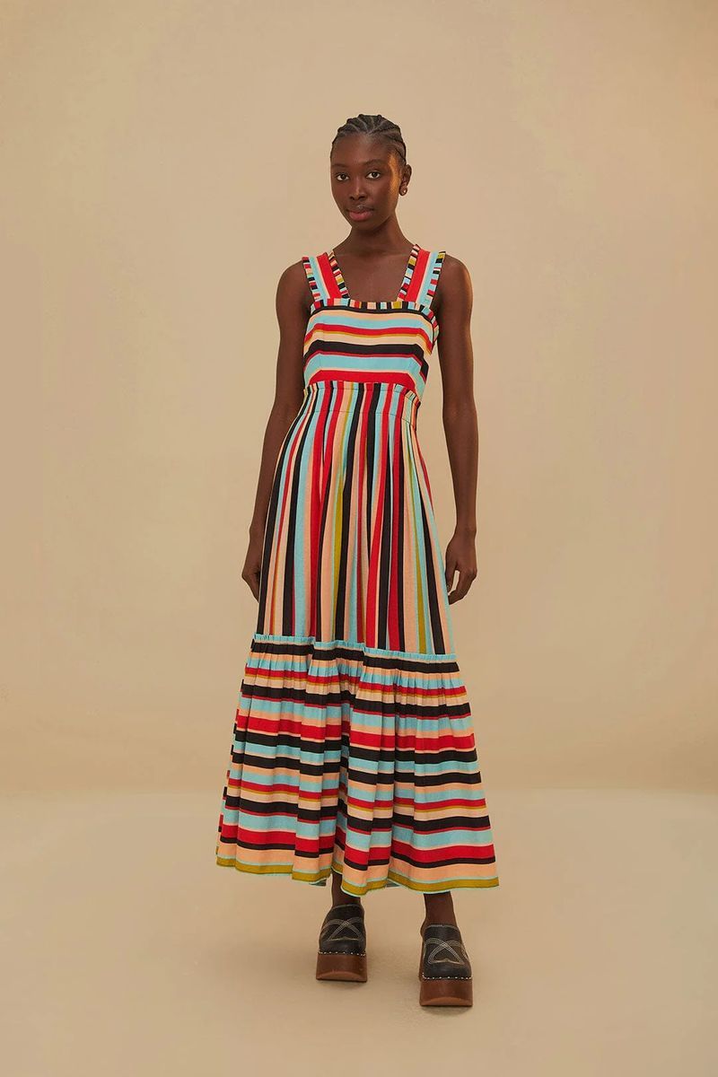 Ärmelloses Maxikleid mit bunten Streifen