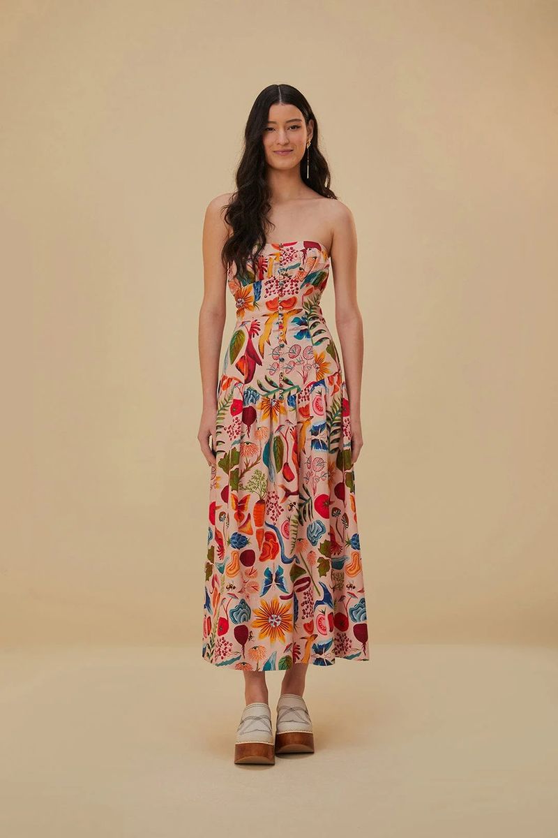 Blumenbedrucktes trägerloses Maxikleid