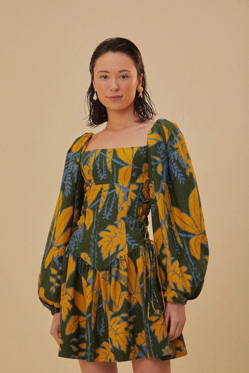 Mini-Kleid aus Leinenmischung mit Blumendruck