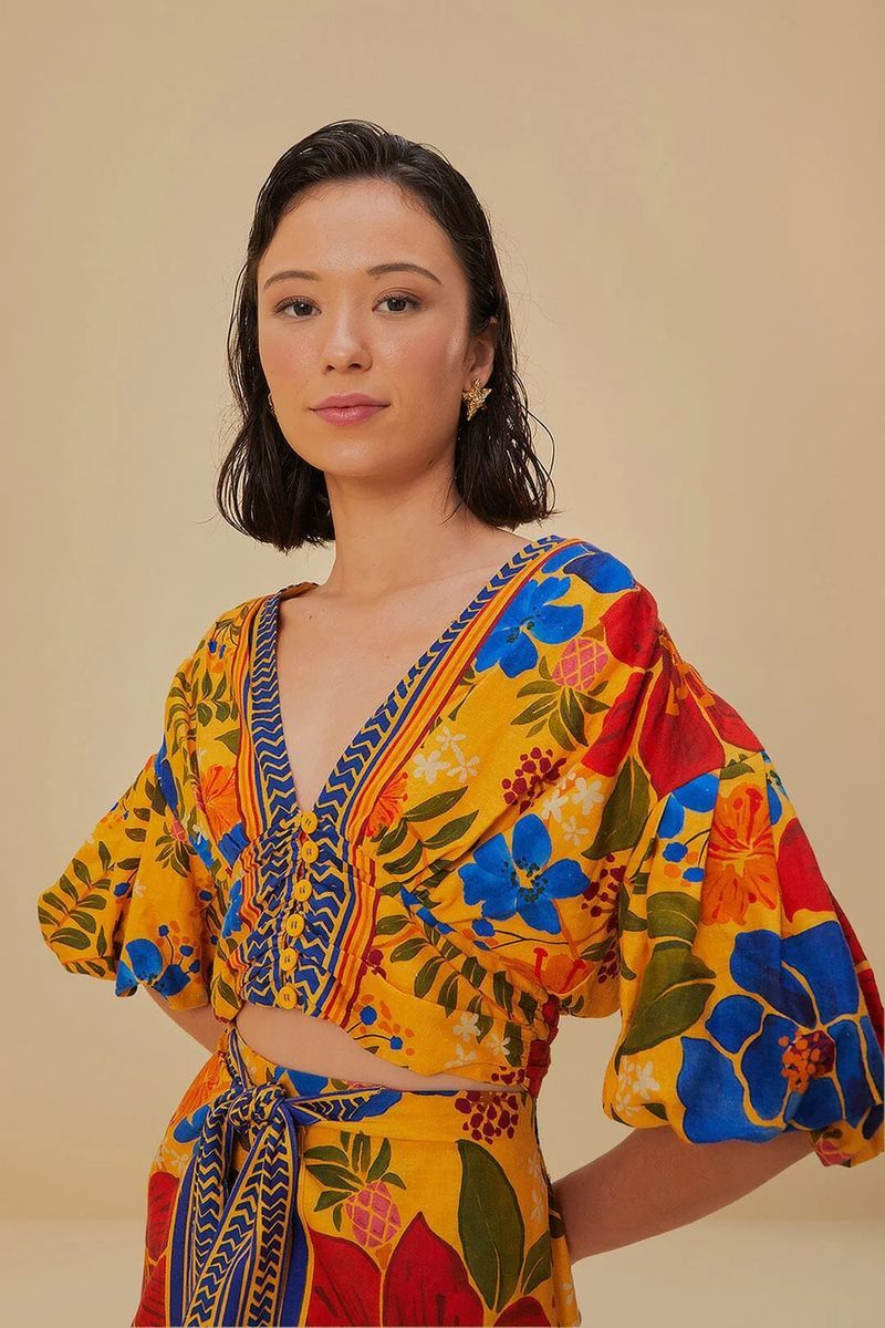 Crop Top mit Blumendruck und Ärmeln