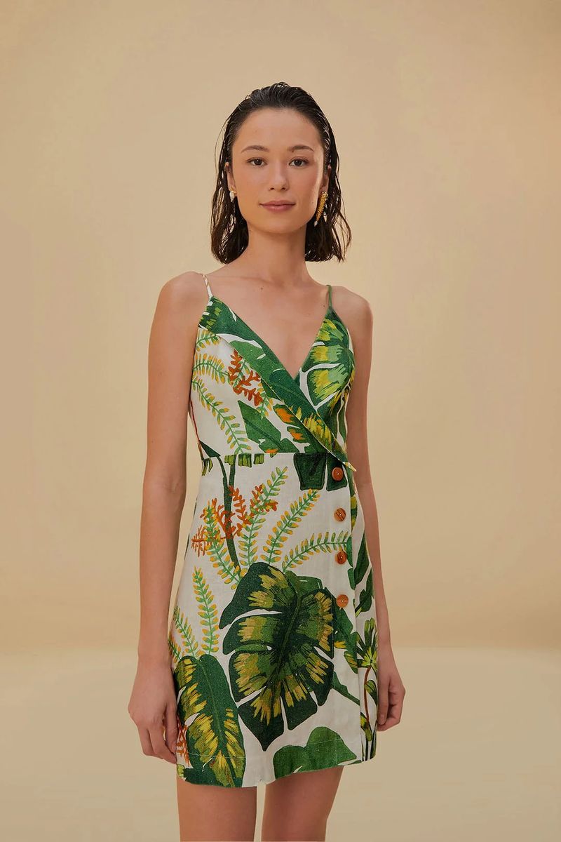 Mini-Kleid aus Leinen mit tropischem Print