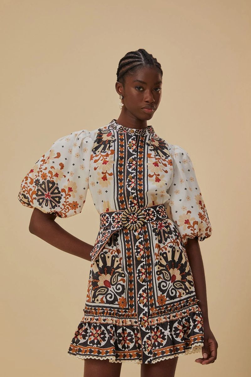 Mini-Kleid mit floralem Tapisserie-Muster