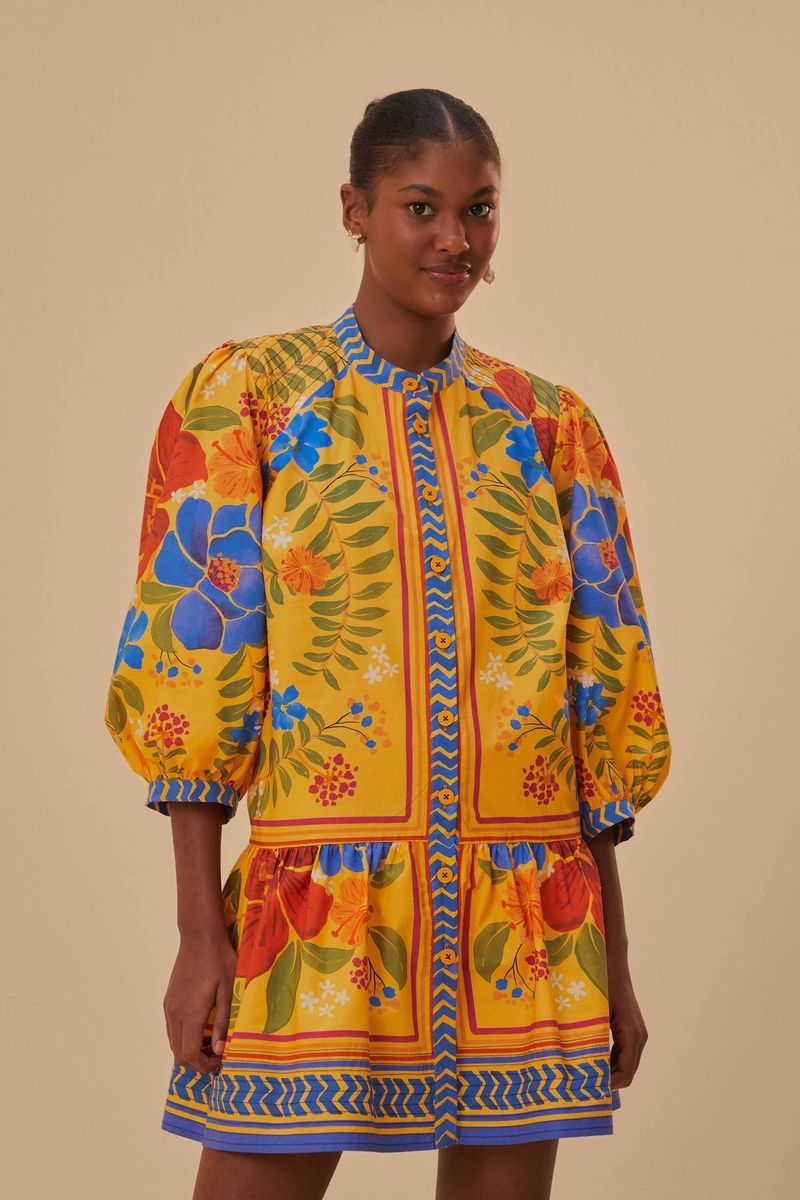 Geblümtes gelbes Mini-Kleid