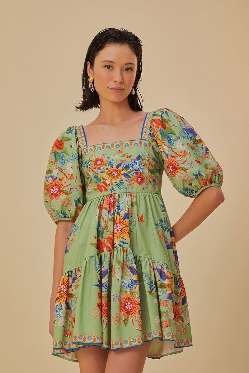 Mini-Kleid mit Blumenmuster und Puffärmeln