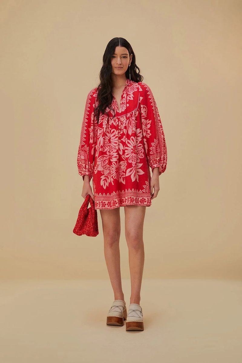 Mini-Kleid mit Blumenmuster, lange Ärmel