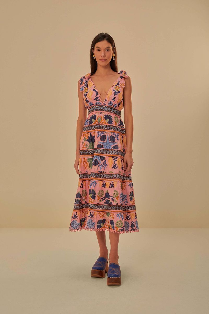 Gestuftes Midikleid mit Blumendruck