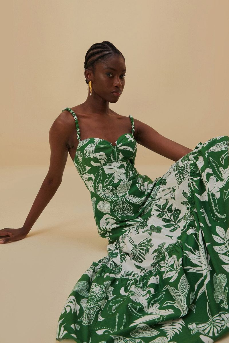 Midi-Sommerkleid mit tropischem Muster