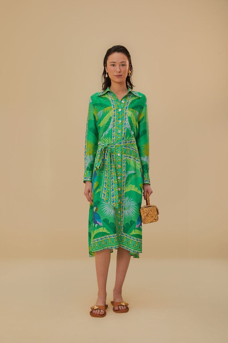 Hemdkleid aus Viskose mit tropischem Print
