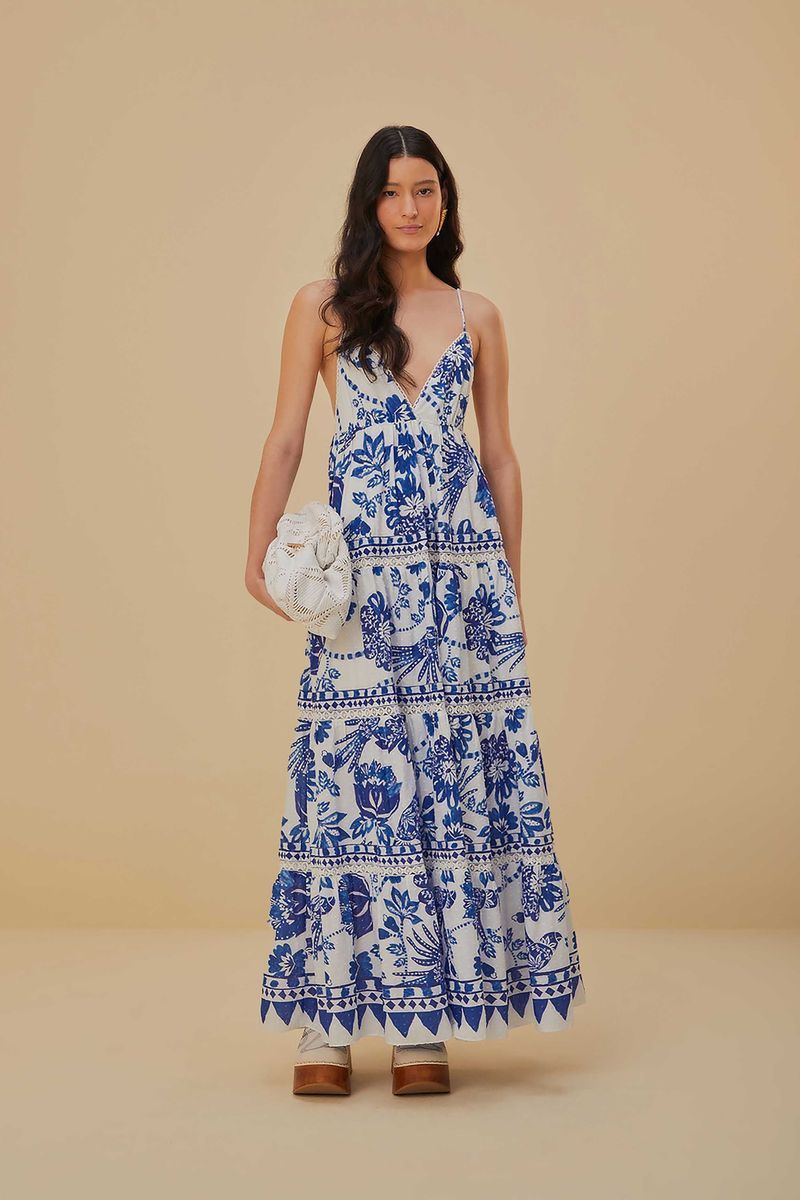 Gestuftes florales Maxi-Sommerkleid