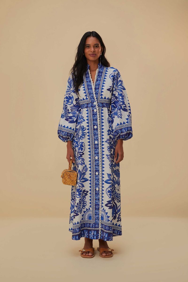 Maxi-Hemdblusenkleid mit floralem Gobelinmuster