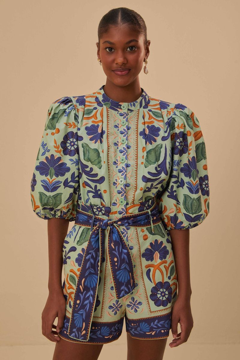 Geblümter, Gürtel Jumpsuit-Overall