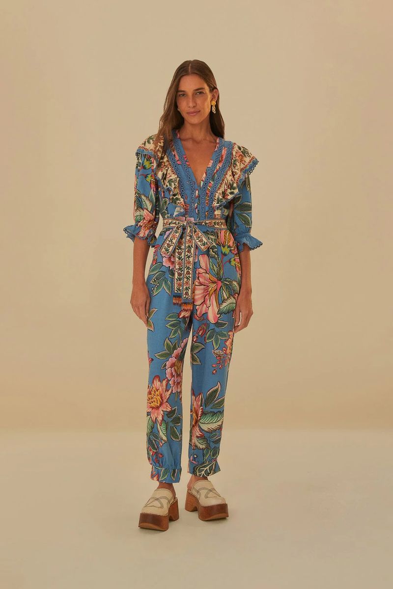 Geblümter Jumpsuit aus Leinenmischung
