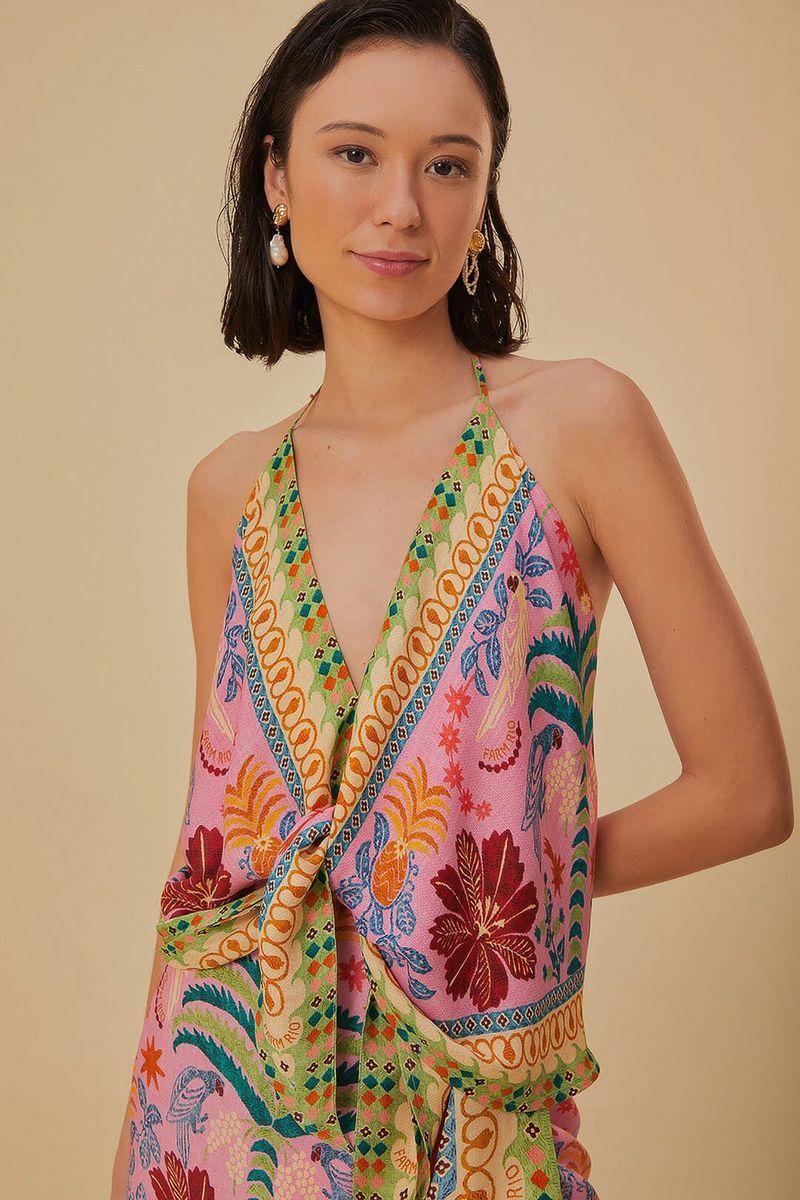 Bedruckte Neckholder Viskose Bluse