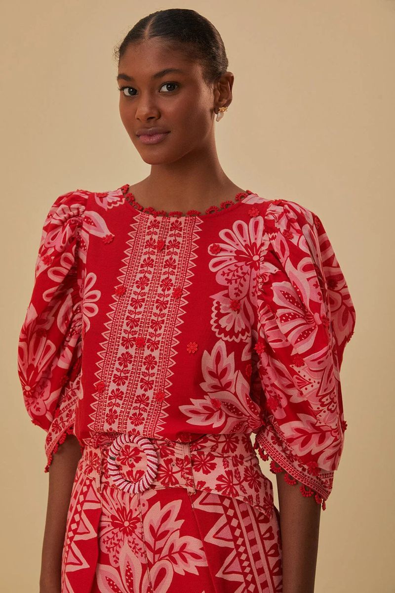 Bluse mit Blumengobelinmuster